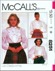 8251 MCCALLS 1982 LIZ CLAIBORNE PULLOVER / BUTTON LONG SLEEVE BLOUSE PATTERN 12 UNCUT